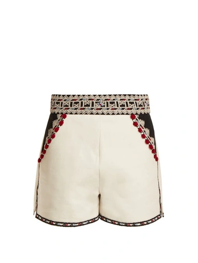 Talitha Moroccan-embroidered Tailored Twill Shorts In Ivory