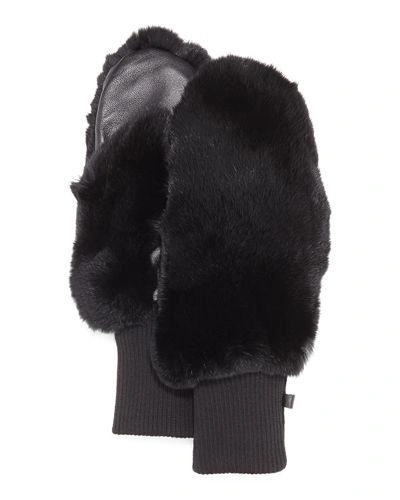 Glamourpuss Nyc Rabbit Fur/knit Mittens, Black