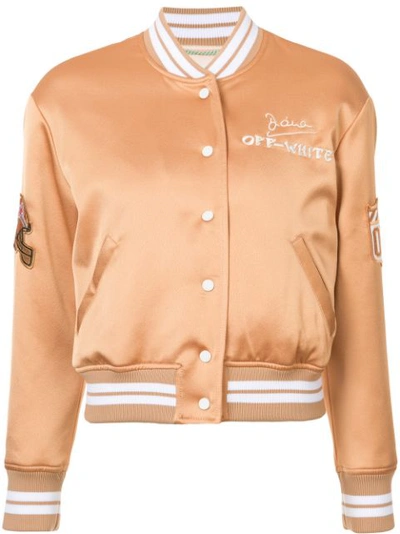 Off-white Varsity Bomber Jacket With Bird Patch At Back In Pink