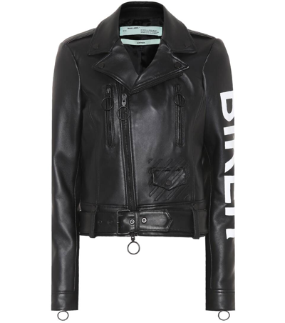 Off-white Printed Leather Jacket In Black