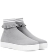 Opening Ceremony Woman Ruffle-trimmed Stretch-knit Platform High-top Sneakers Gray