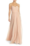 Jenny Yoo Mira Convertible Strapless Chiffon Gown In Whipped Apricot