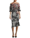 Saloni Grace Floral-print Silk Midi Dress, Multipattern In Flower Stripe