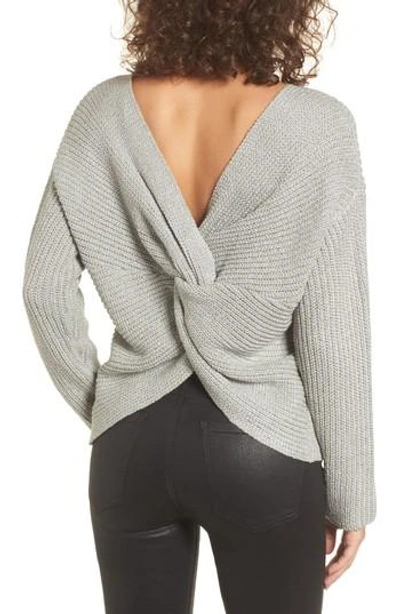 Astr Twist Back Sweater In Heather Grey