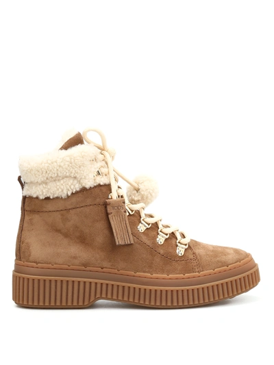 Tod's Beige Suede And Shearling Booties