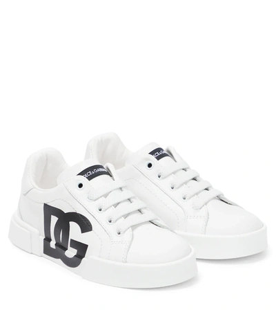 Dolce & Gabbana Teen White Logo Low Top Leather Sneakers