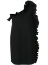 Msgm One-shoulder Ruffle-trimmed Crepe Dress In Black