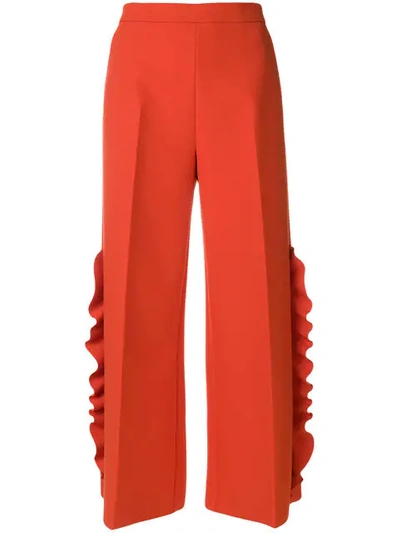 Msgm Ruffled Double Crepe Cady Pants In Rosso