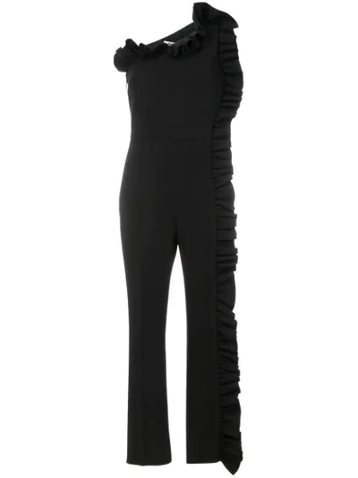 Msgm One-shoulder Ruffle-trimmed Jumpsuit In Black