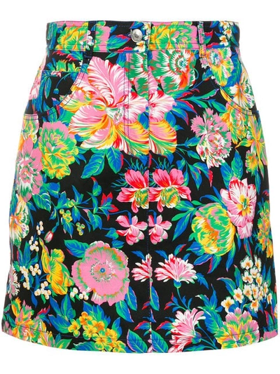 Msgm Floral Printed Cotton Denim Mini Skirt