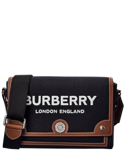 Burberry Horseferry Note Canvas & Leather Shoulder Bag In Black