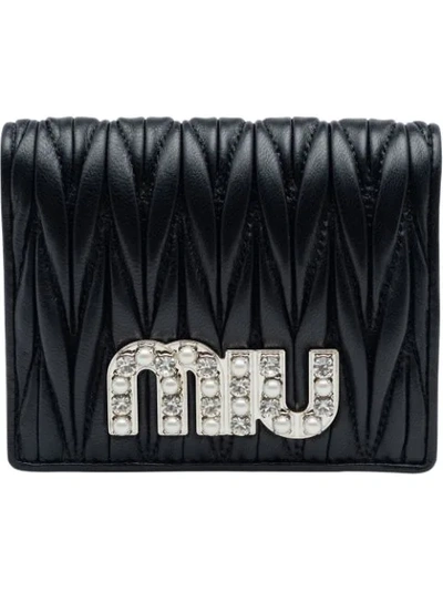 Miu Miu Quilted Logo Bi-fold Wallet In Black