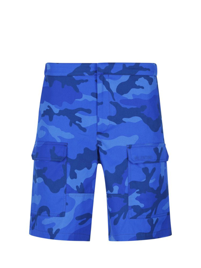 Valentino Blue Camouflage Print Cargo Shorts