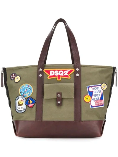 Dsquared2 Military Green Canvas Tote W-patches