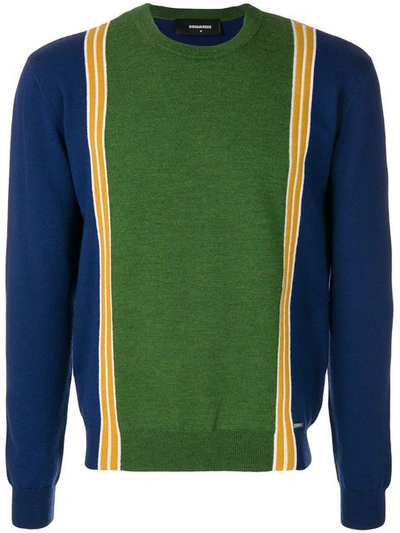Dsquared2 Striped Wool Knit Jacquard Sweater In Blue