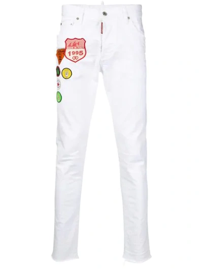 Dsquared2 15cm Skinny Dan Patches Denim Jeans In White