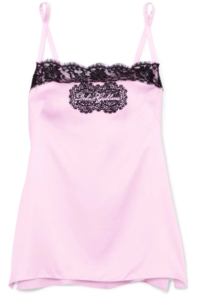 Dolce & Gabbana Embroidered Lace-trimmed Stretch Silk-blend Satin Camisole In Lilac