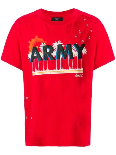 Amiri Vintage Army Distressed Cotton T-shirt In Red