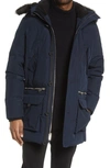 Karl Lagerfeld Quilted Fleece Lined Fur Trimmed Hooded Parka In Navy