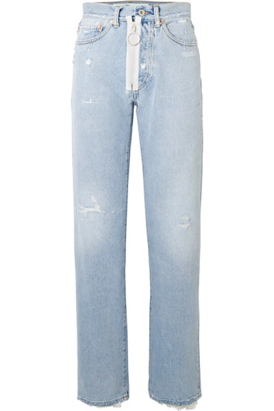 Off-white Distressed High-rise Straight-leg Jeans In Light Blue