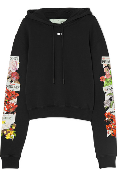 Off-white Floral Hooded Jersey Sweatshirt In Black Multi | ModeSens