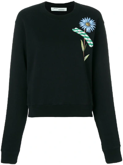 Off-white Floral Tape Cotton Jersey Sweatshirt In Black