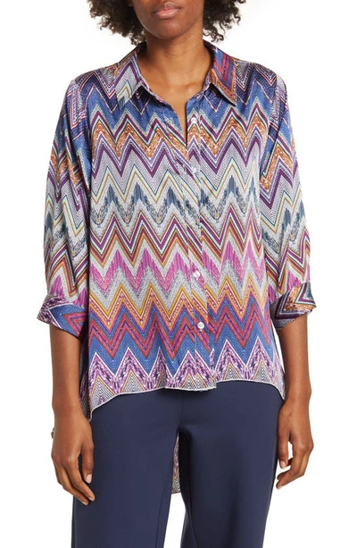 By Design Louisiana High Low Blouse In Electrifying Chevron