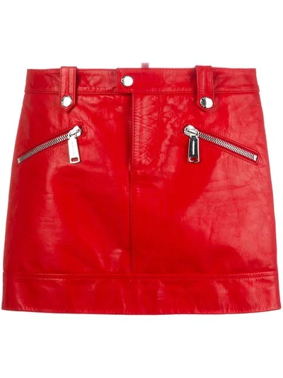 Dsquared2 Biker Leather Mini Skirt In Red