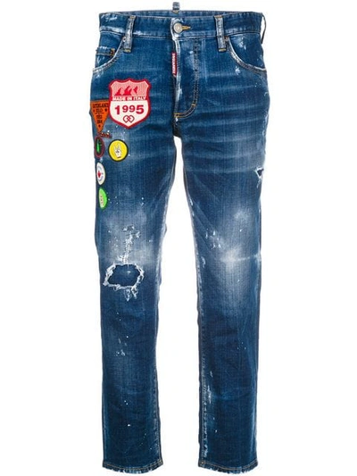 Dsquared2 Cool Girl Scout Patches Crop Denim Jeans In Blue