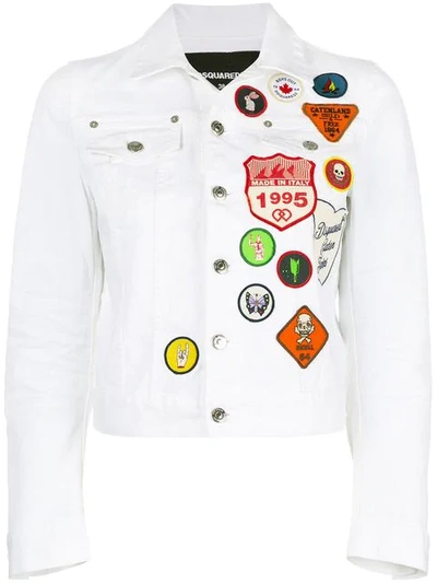 Dsquared2 Scout Patches Cotton Denim Jacket In White