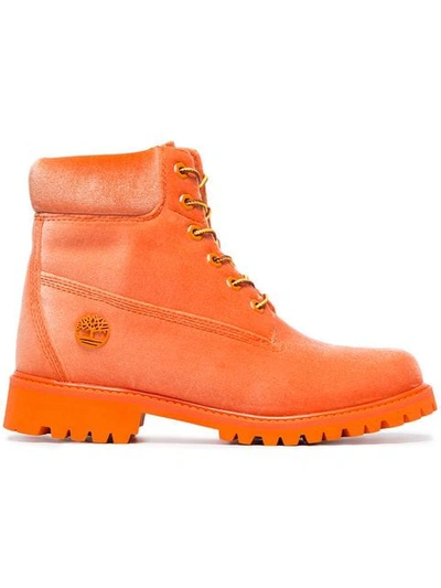 Off-white X Timberland Velvet Ankle Boots In Yellow/orange