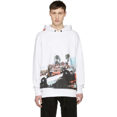 Palm Angels Burning Car Cotton Hoodie In White