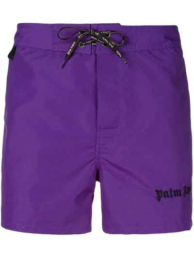Palm Angels Iconic Logo Embroidered Swim Shorts In Purple