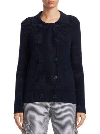 Emporio Armani Button-front Cable-knit Sweater Jacket In Solid Blue