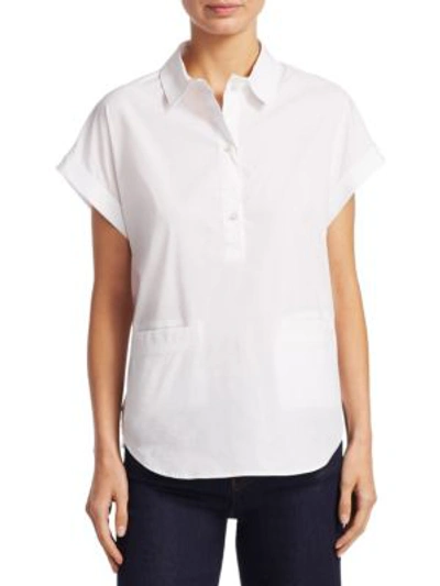 Emporio Armani Short-sleeve Collared Boxy Cotton Poplin Blouse In White