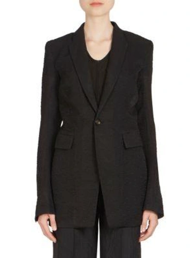 Rick Owens Long Wool & Silk Blazer In Black