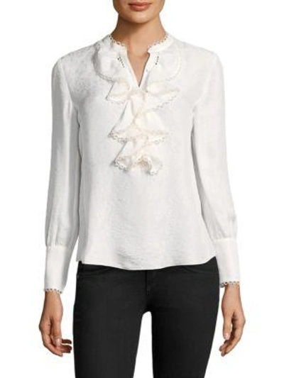 Rebecca Taylor Ruffled Floral Cloque Top In Snow