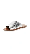 Diane Von Furstenberg Bailie Crossover Metallic Leather Flat Slide Sandal In Silver Leather