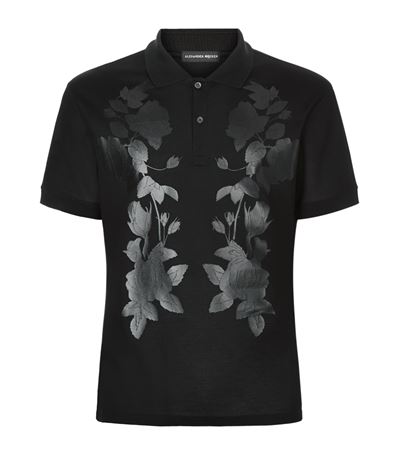 Alexander Mcqueen Floral-print Cotton-piqué Polo Shirt In Black | ModeSens