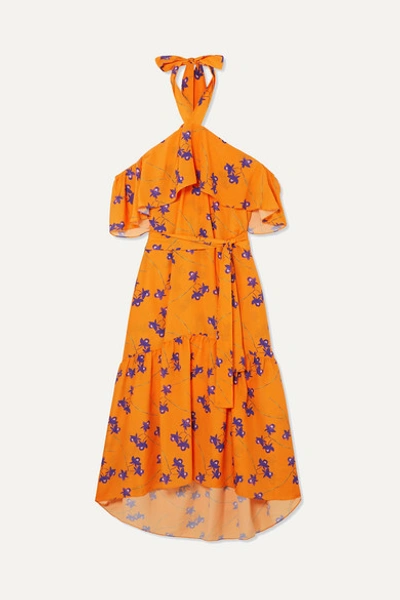 Borgo De Nor Josephine Cold-shoulder Floral-print Crepe Maxi Dress In Orange
