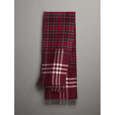 Burberry Check Merino Wool Scarf In Claret