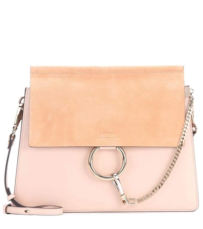 Chloé Faye Leather And Suede Shoulder Bag In Pink