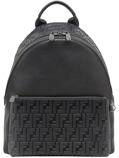 Fendi Logo-embossed Leather Backpack In Black