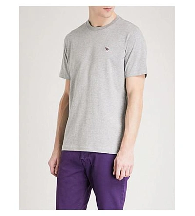 Ps By Paul Smith Zebra-appliqué Cotton-jersey T-shirt In Grey