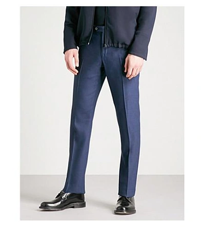 Corneliani Tailored-fit Straight Linen And Wool-blend Pants In Navy
