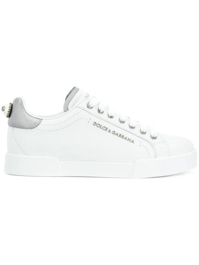 Dolce & Gabbana Portofino Sneakers In White-silver