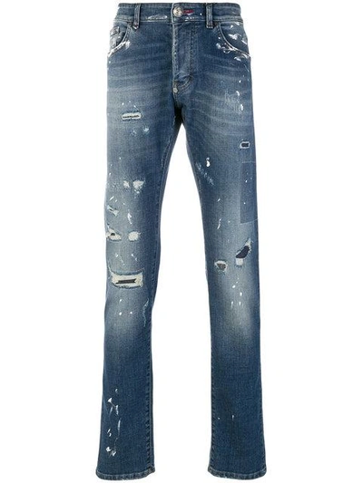 Philipp Plein Distressed Jeans In Blue