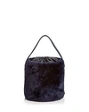 Arron Small Shearling & Leather Bucket Bag In Navy/gold