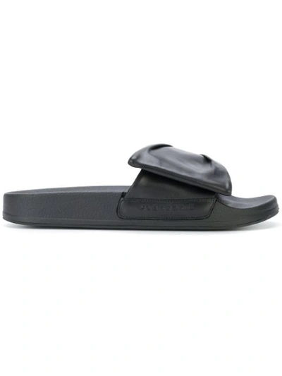 Robert Clergerie Wendy Black Leather Slide Sandals W/black Sole
