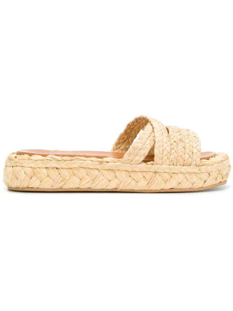 Robert Clergerie Idalie Natural Braided Raffia Flat Sandals In Neutrals ...